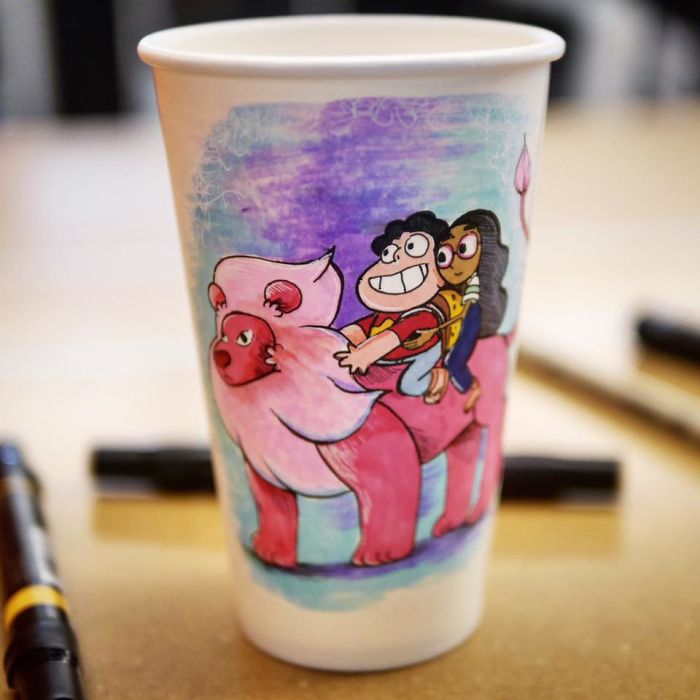 While Working As An Animator I Still Find The Time To Draw On Coffee Cups
