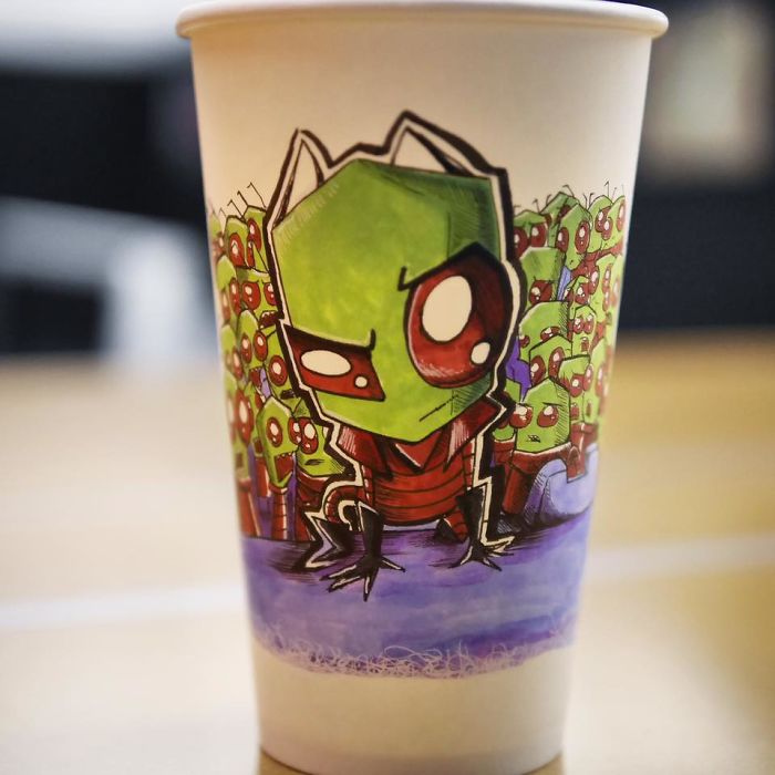While Working As An Animator I Still Find The Time To Draw On Coffee Cups