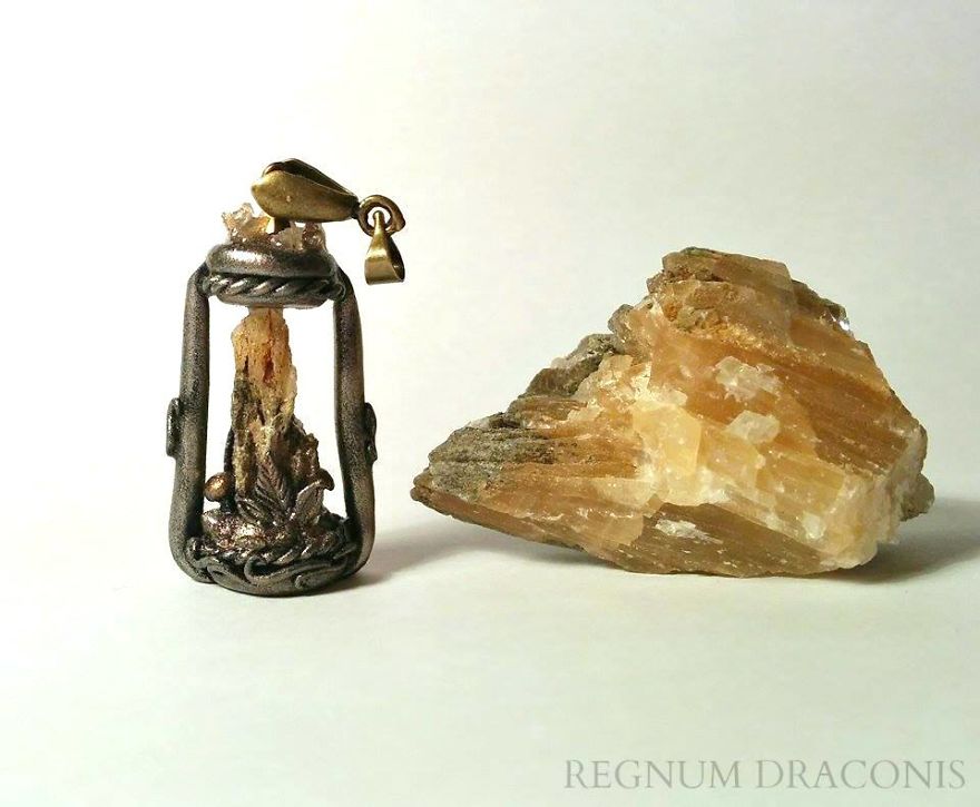 Vintage Lantern With Raw Calcite Core