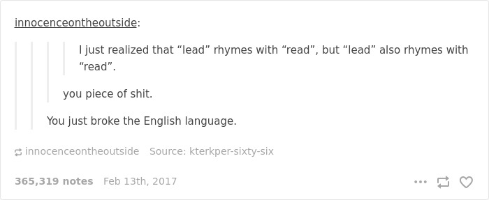 English language joke highlighting the confusing pronunciation of "lead" and "read."