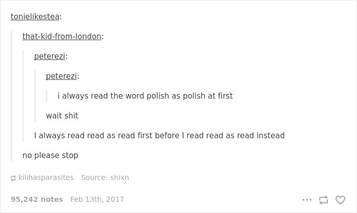 English language joke about confusing "polish" with "Polish" and "read" with "read."