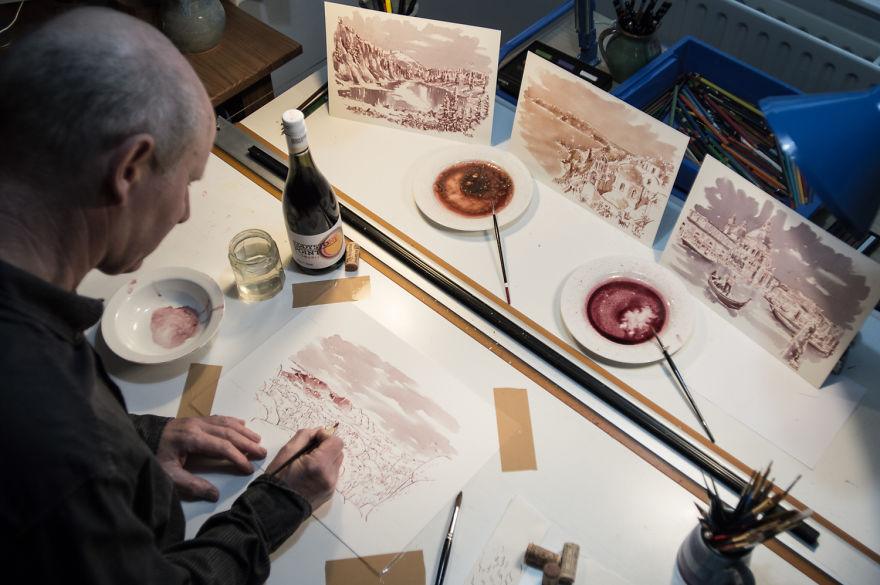 Artist Turns Wine Into Amazing Travel Paintings