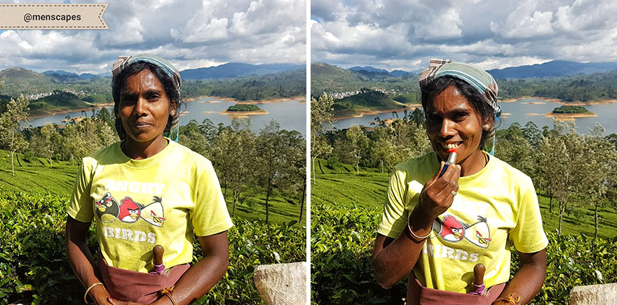 Before & After Photos Of Beautiful Women In Sri Lanka Were Gifted A Red Lipstick