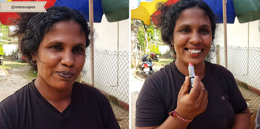 Before & After Photos Of Beautiful Women In Sri Lanka Were Gifted A Red Lipstick