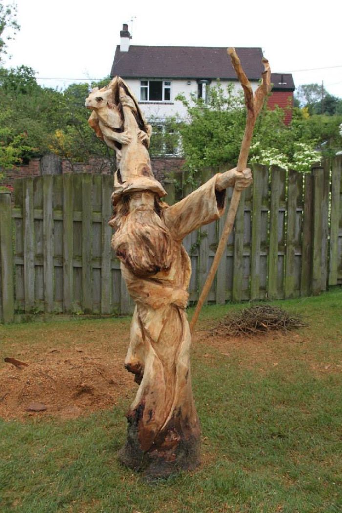 I Create Detailed Wooden Sculptures Carving Them With A Chainsaw