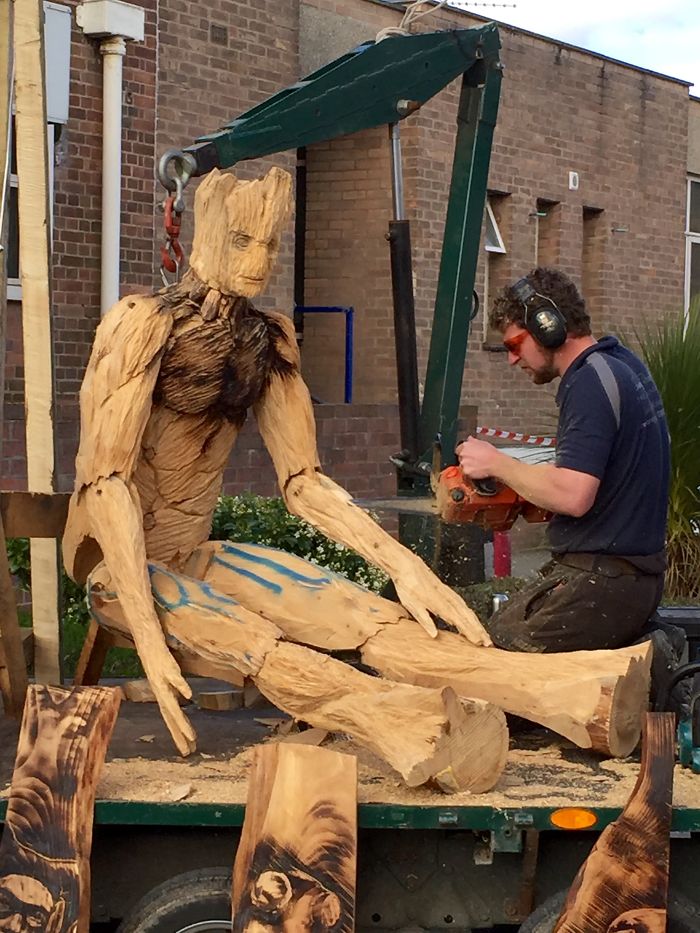 I Create Detailed Wooden Sculptures Carving Them With A Chainsaw