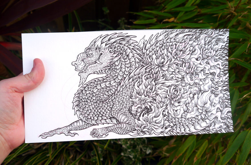 Dragons & Mythical Beasts Created In Ink And Watercolour By Artist Collette J Ellis