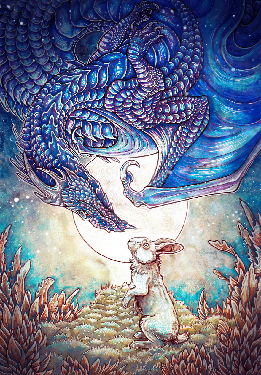 Dragons & Mythical Beasts Created In Ink And Watercolour By Artist Collette J Ellis