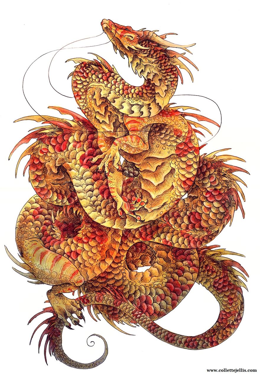 Dragons & Mythical Beasts Created In Ink And Watercolour By Artist Collette J Ellis