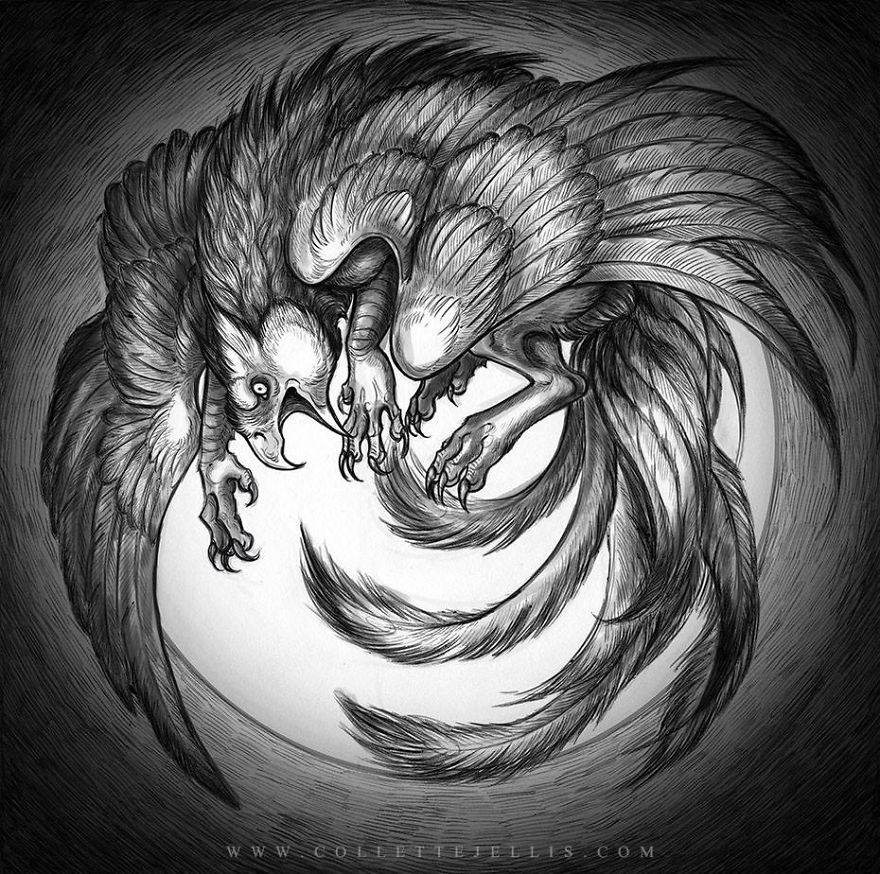 Dragons & Mythical Beasts Created In Ink And Watercolour By Artist Collette J Ellis