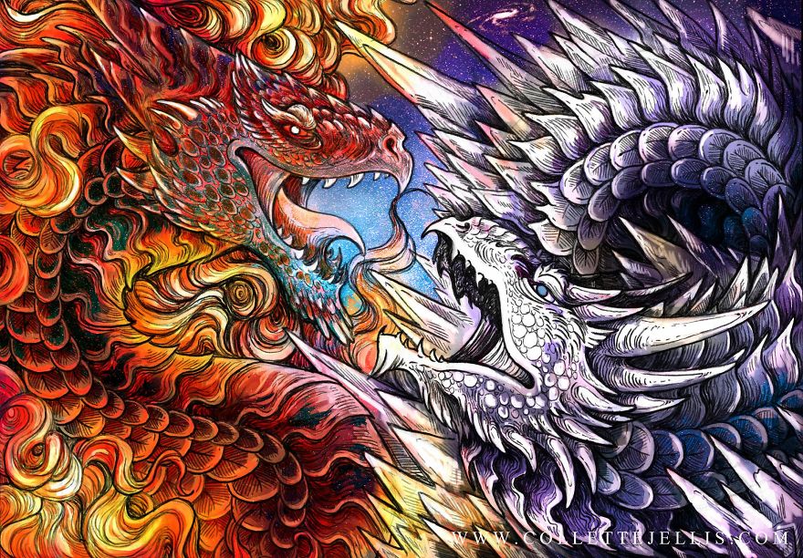 Dragons & Mythical Beasts Created In Ink And Watercolour By Artist Collette J Ellis