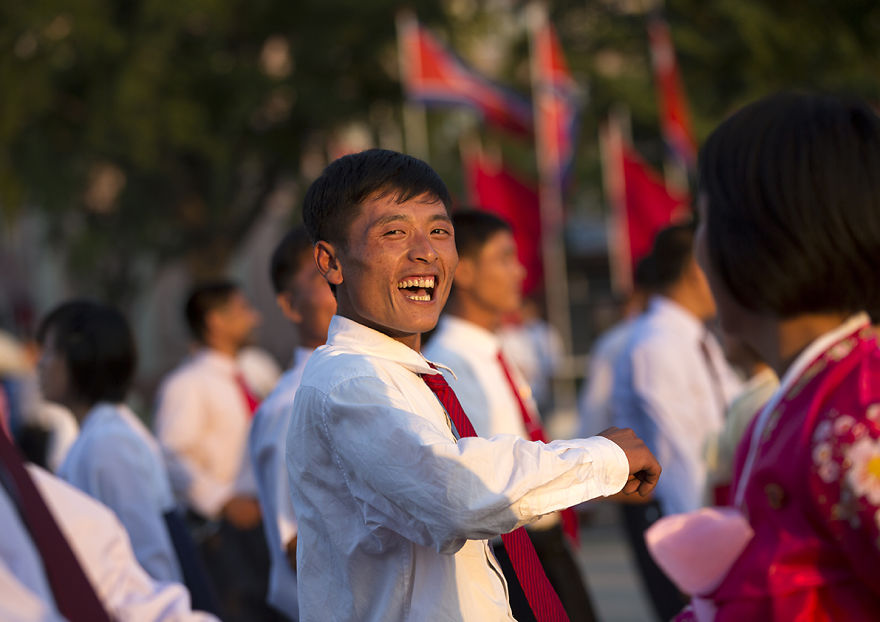 North Korean Students Doing Ballroom Dance On September 9, Pyongyang, North Korea