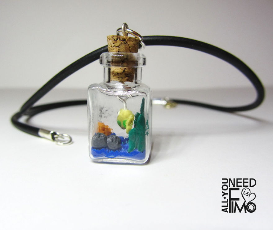 I Made This Sea-In-The-Bottle Charm Out Of Polymer Clay! It Took Me 2 Hours To Make This Miniature!