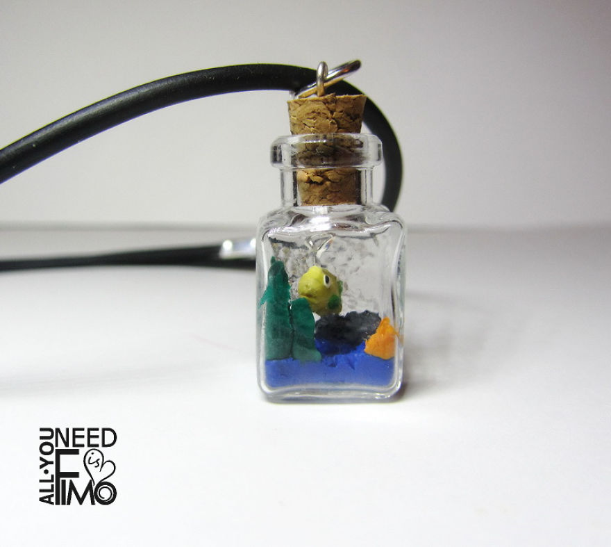 I Made This Sea-In-The-Bottle Charm Out Of Polymer Clay! It Took Me 2 Hours To Make This Miniature!