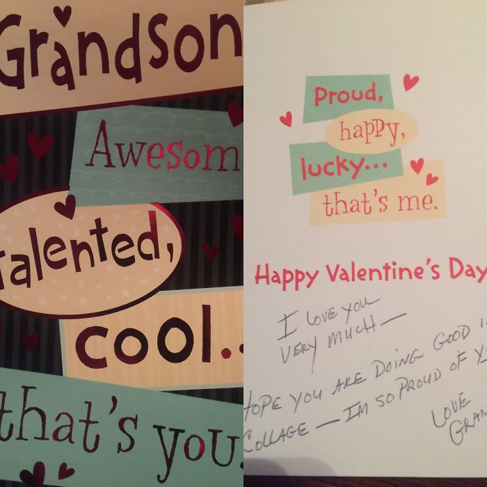 My Mom Always Sends My Son (her Only Grandson) Cards To My Home Because He's 19 And At College, This Is Card From Her A Few Weeks Ago.