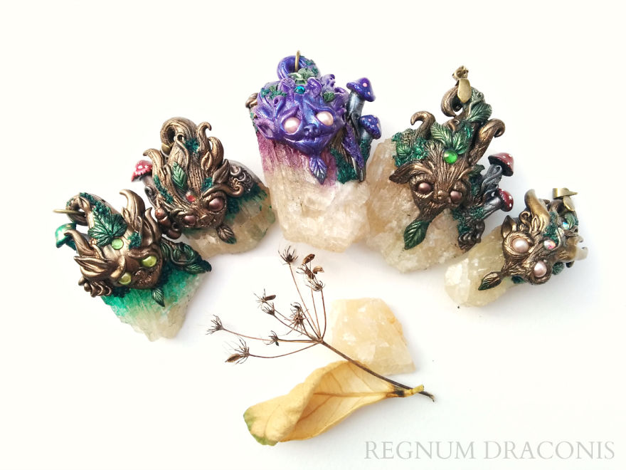 Forest Spirits On Raw Calcite Pendants