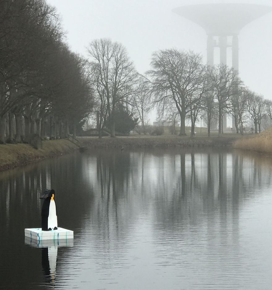 I Made Penguin Sculptures And Placed Them In The Waters Around My Town To Raise Awareness About Global Warming I Made Penguin Sculptures And Placed Them In The Waters Around My Town To Raise Awareness About Global Warming
