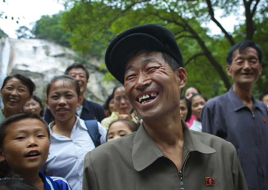 Electricity Company Chief Having Fun In A Park Kaesong Waterfall, North Korea