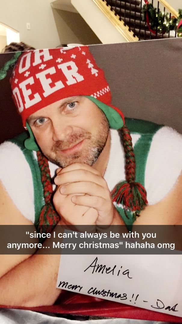 After My Parents Divorce, I Never Really Got To See My Dad Anymore Since We Are Both So Busy With Work. So This Picture Of Himself Was His Christmas Present To Me And My 2 Sisters, So Even When Hes Not Here, He Can Still Be With Us. Haha