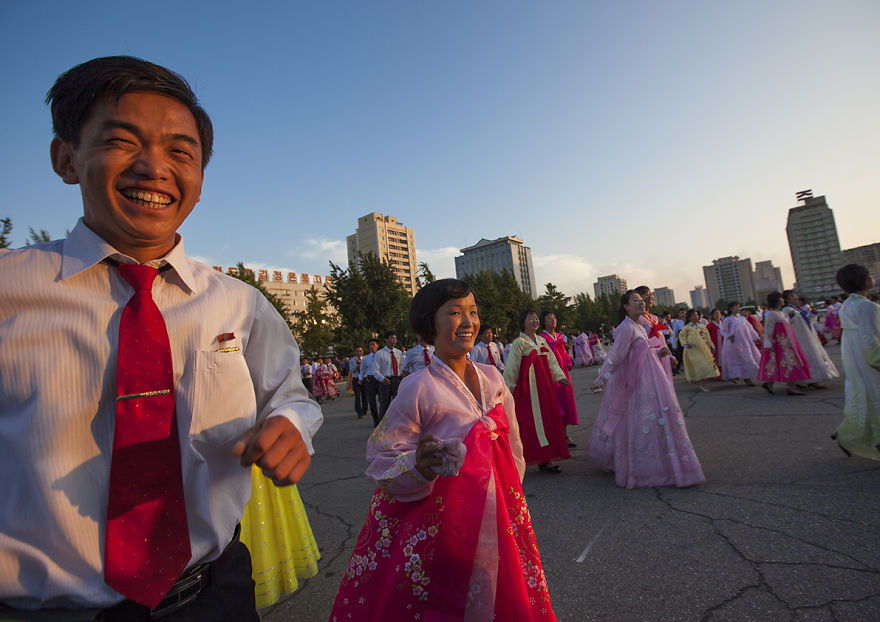 North Korean Students Doing Ballroom Dance On September 9, Pyongyang, North Korea