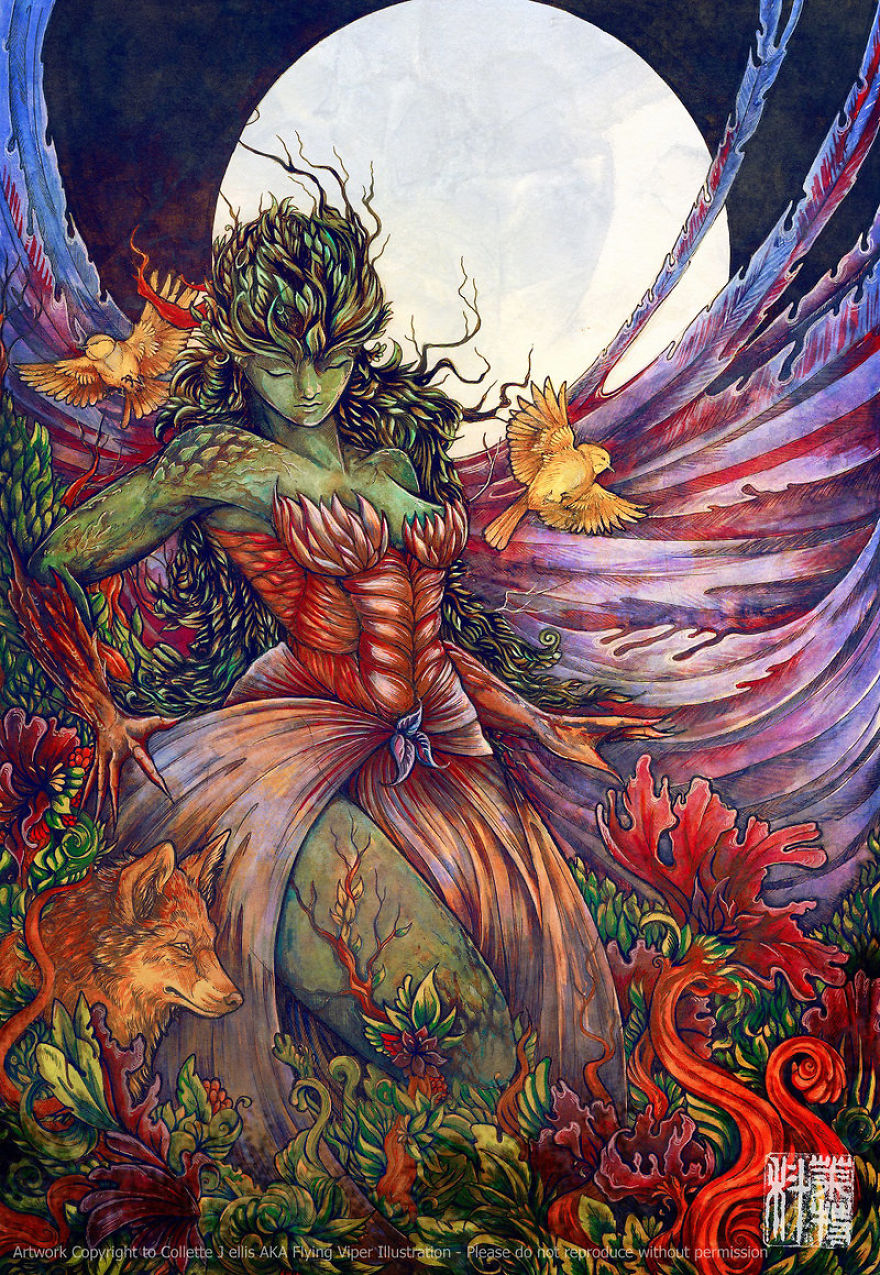 Dragons & Mythical Beasts Created In Ink And Watercolour By Artist Collette J Ellis