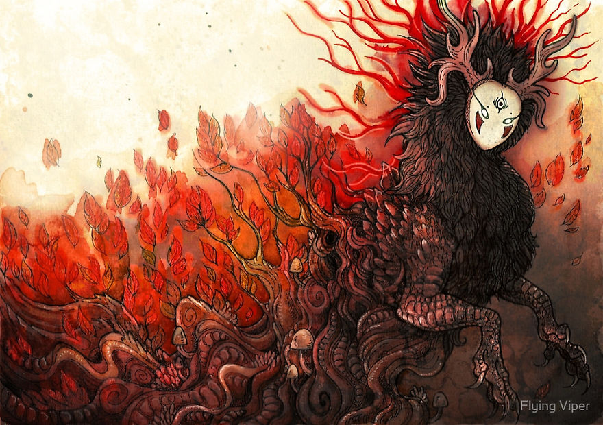 Dragons & Mythical Beasts Created In Ink And Watercolour By Artist Collette J Ellis