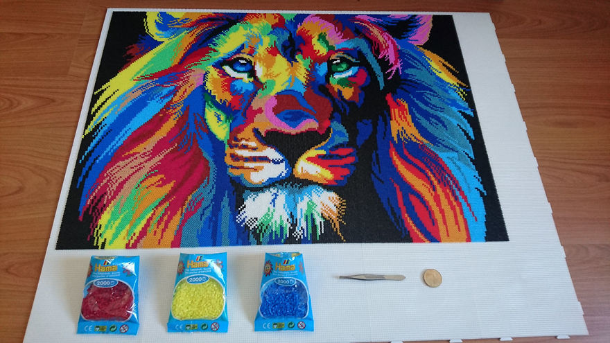 I Spent 85 Hours Using Tweezers And 45k Beads To Made A Lion Portrait I Spent 85 Hours Using Tweezers And 45k Beads To Made A Lion Portrait