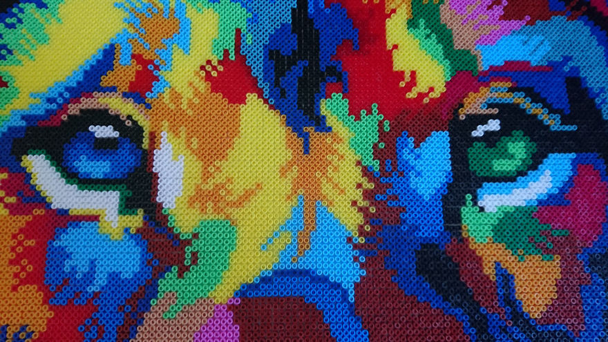 I Spent 85 Hours Using Tweezers And 45k Beads To Made A Lion Portrait I Spent 85 Hours Using Tweezers And 45k Beads To Made A Lion Portrait