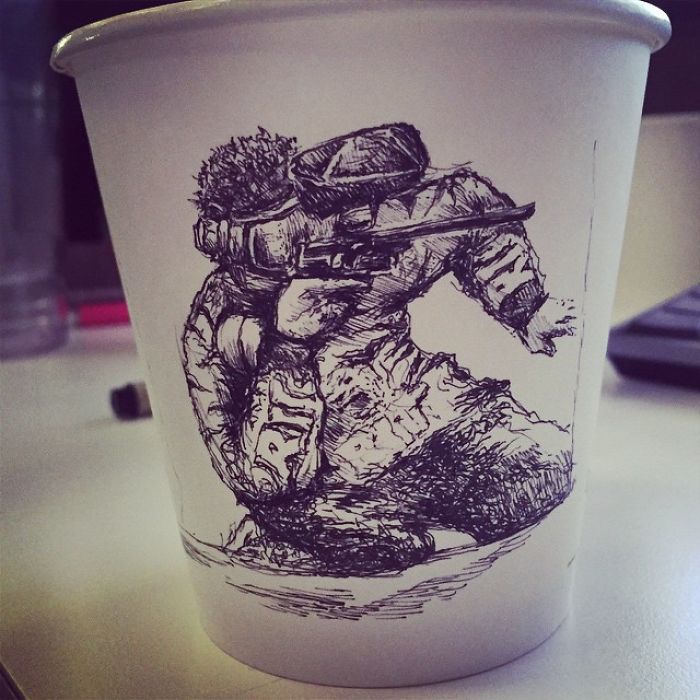 While Working As An Animator I Still Find The Time To Draw On Coffee Cups