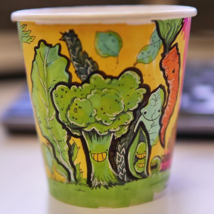 While Working As An Animator I Still Find The Time To Draw On Coffee Cups