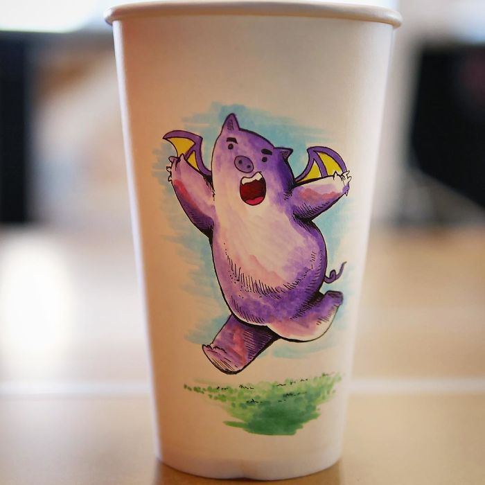 While Working As An Animator I Still Find The Time To Draw On Coffee Cups