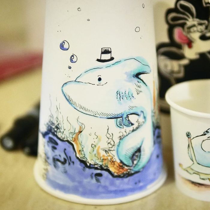 While Working As An Animator I Still Find The Time To Draw On Coffee Cups