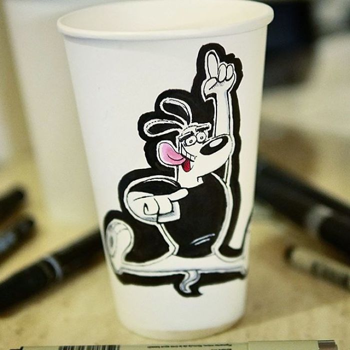 While Working As An Animator I Still Find The Time To Draw On Coffee Cups