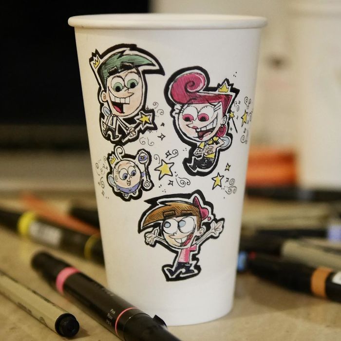 While Working As An Animator I Still Find The Time To Draw On Coffee Cups