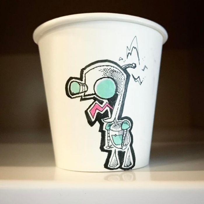 While Working As An Animator I Still Find The Time To Draw On Coffee Cups