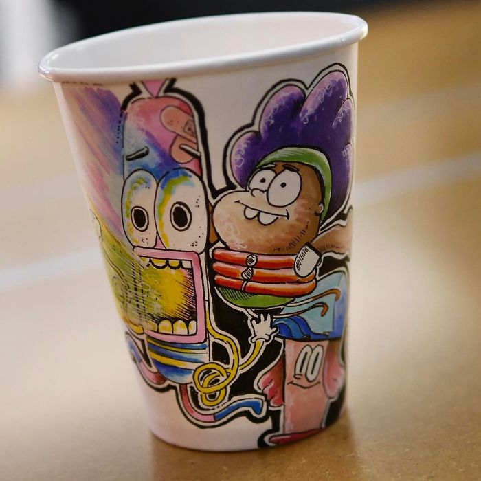 While Working As An Animator I Still Find The Time To Draw On Coffee Cups