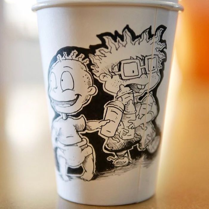 While Working As An Animator I Still Find The Time To Draw On Coffee Cups
