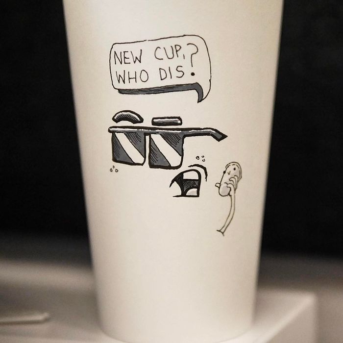 While Working As An Animator I Still Find The Time To Draw On Coffee Cups