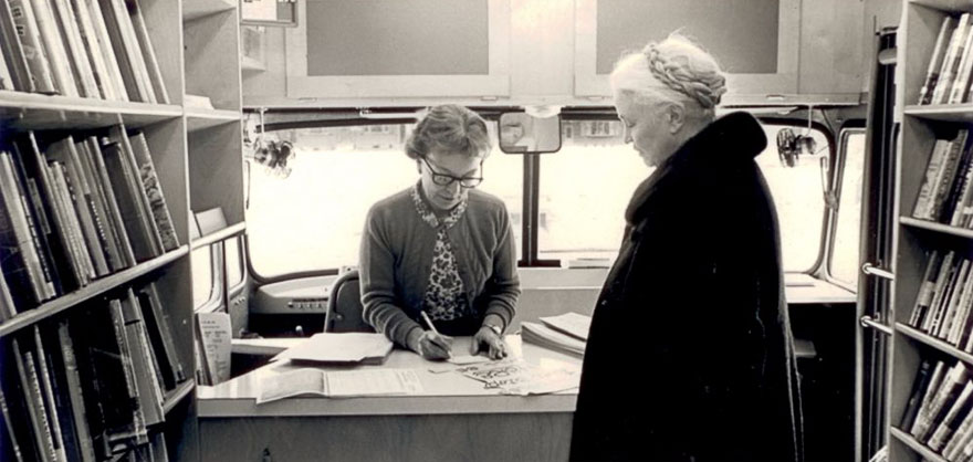 Onboard The Connecticut State Library’s Bookmobile With Margaret Sullivan And Marcella Finan, 1967