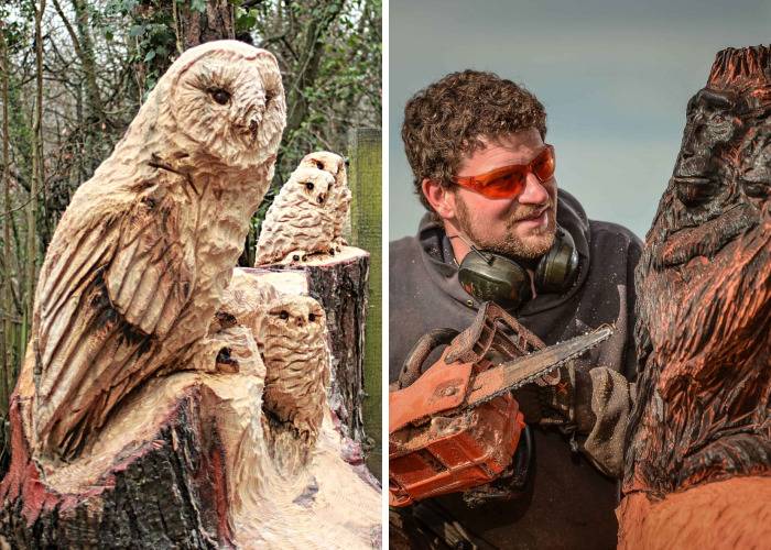 I Create Detailed Wooden Sculptures Carving Them With A Chainsaw