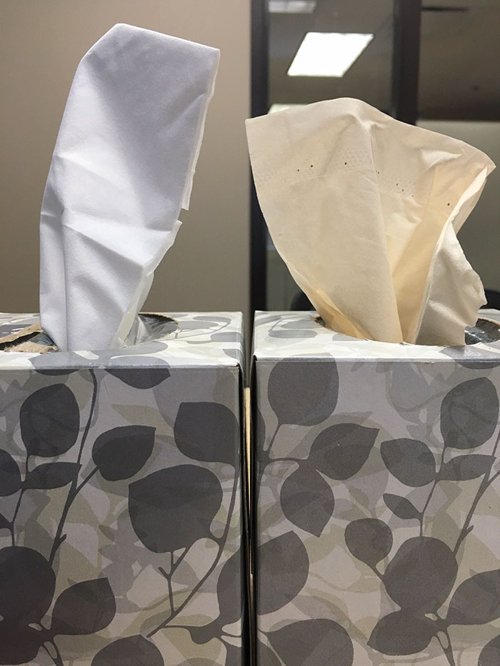 different colored tissues in a boxes