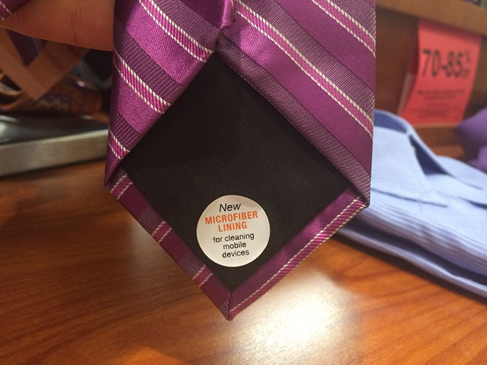 sticker on the back side of the tie