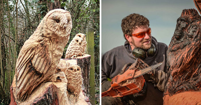 I Create Detailed Wooden Sculptures Carving Them With A Chainsaw