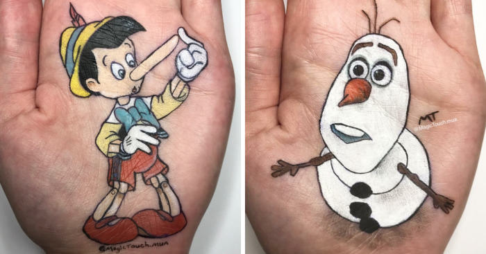 I Draw Disney Characters On The Palm Of My Hand