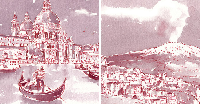 Artist Turns Wine Into Amazing Travel Paintings