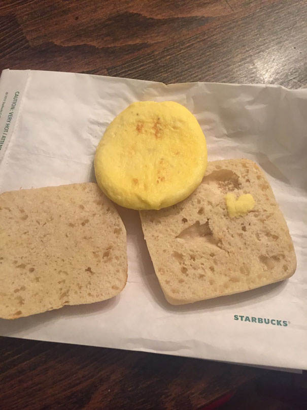 Ordered A Bacon Gouda Breakfast Sandwich. This Is What I Got. Missing A Couple Key Ingredients