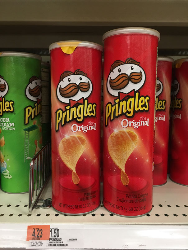 Pringles Changing The Size And Weight Of Their Original Can. Went From 5.68 Oz (161g) To 5.2 Oz (149g). So Pringles, Don't Think That We Don't Notice. And Yes, They Are Both The Same Price
