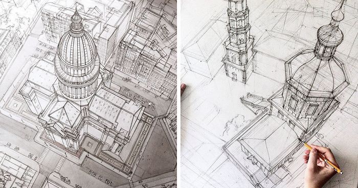 These Freehand Architectural Sketches Show A University Student’s Incredible Progress