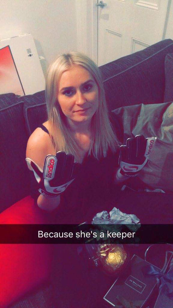 So My Sister Got Goalie Gloves For Christmas From Her Boyfriend For 'Being A Keeper'