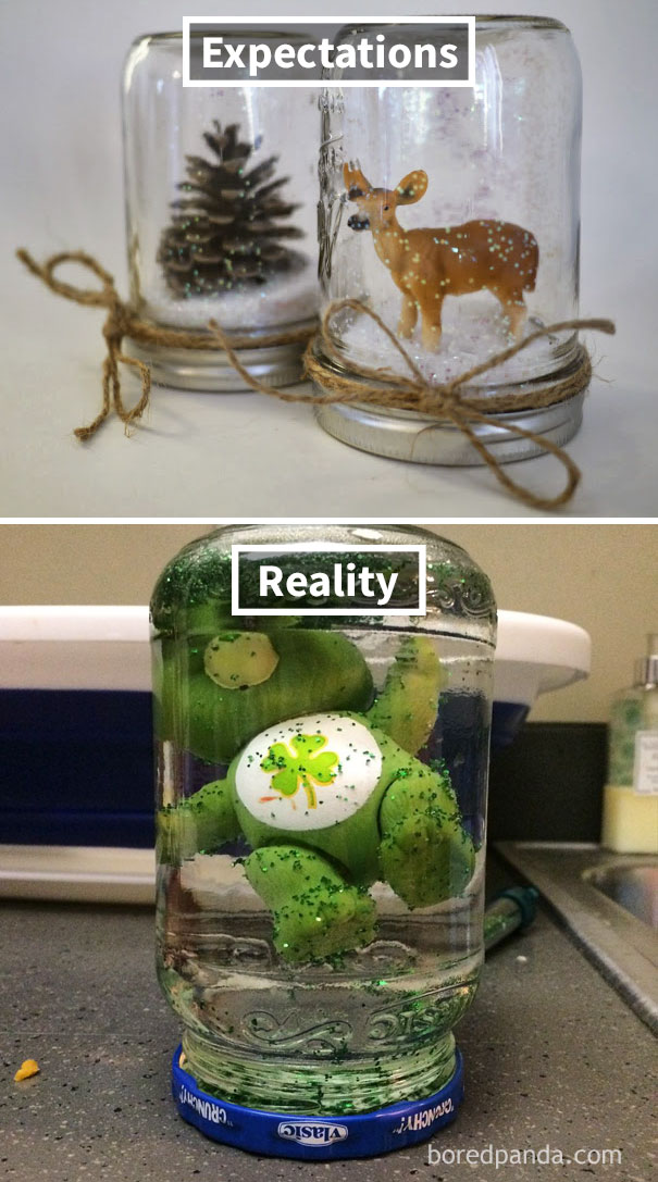 First Attempt At Making Homemade Snow Globes. Care Bear Seems Really Uncomfortable In His New Environment